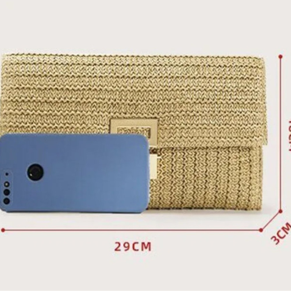 Bohemian Straw Weave Gold Hardware Clutch Purse - Picture 8 of 8